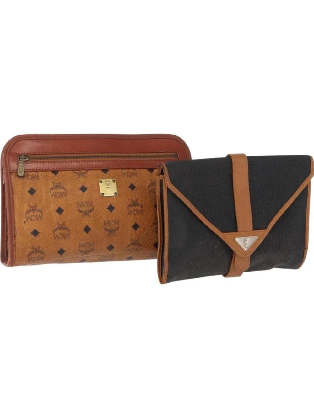 SAINT LAURENT MCM Vicetos Clutch Bag PVC Leather 2 Set Brown Black